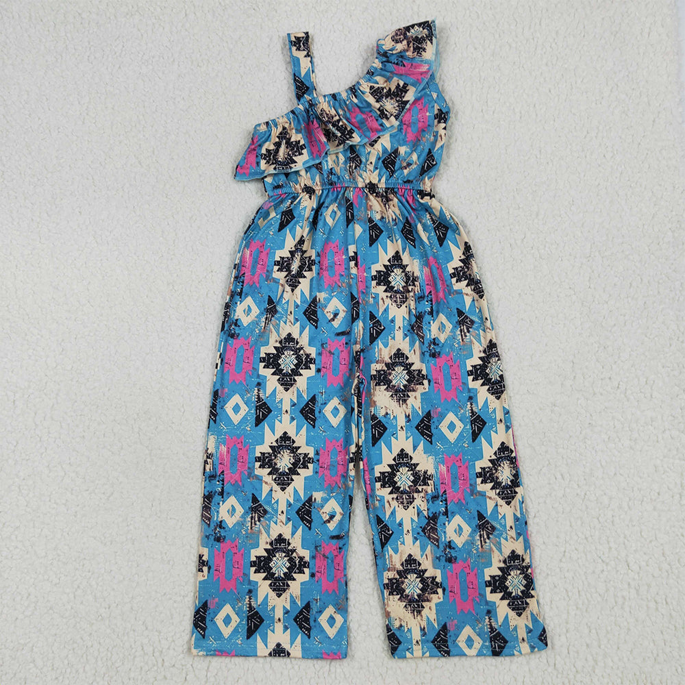 SR1977 RTS NO MOQ Baby Girls Summer Jumpsuits Baby Girls Western Turquoise Aztec Straps Jumpsuits
