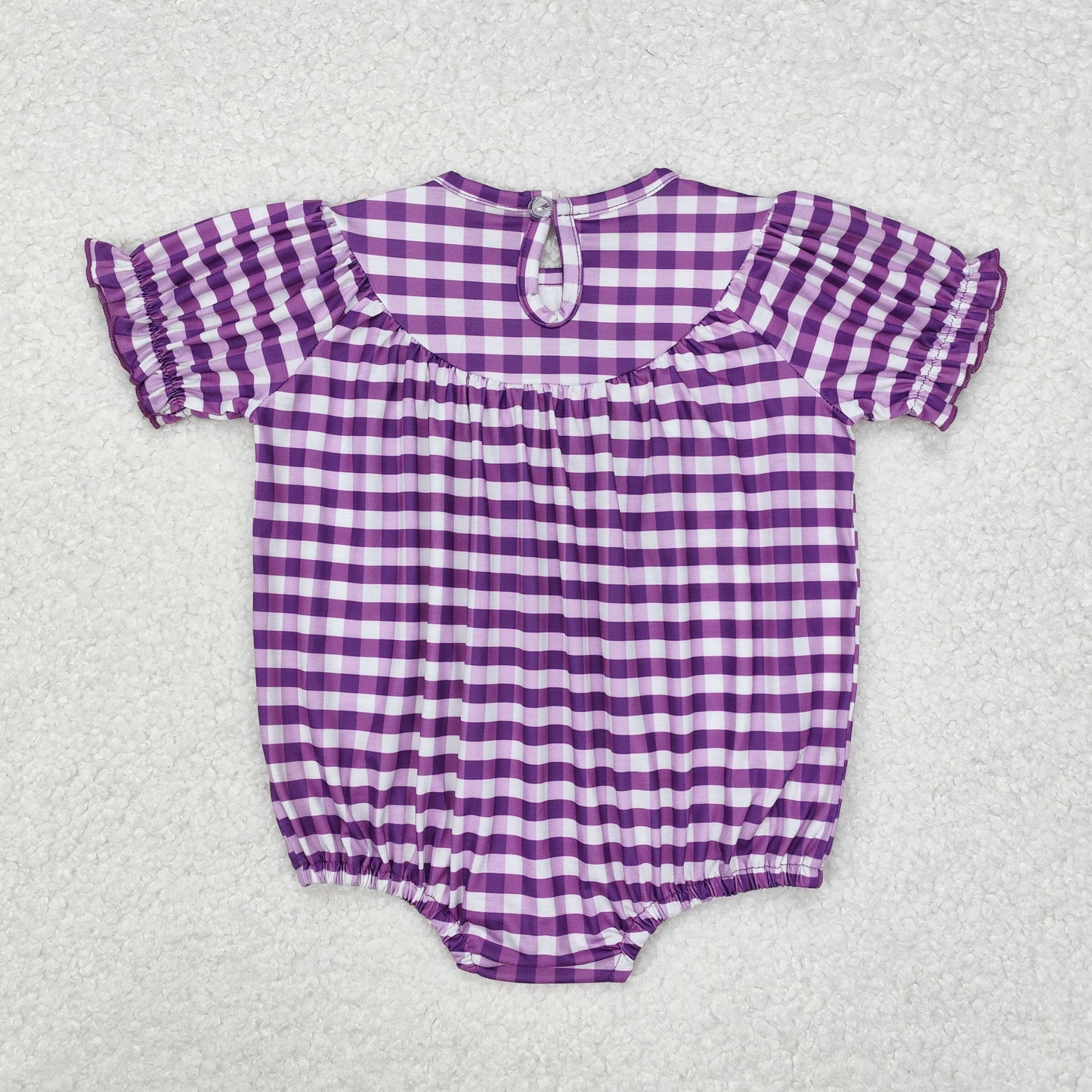 SR2060 Purple embroidery plaid pelican alligator crawfish girls mardi gras romper