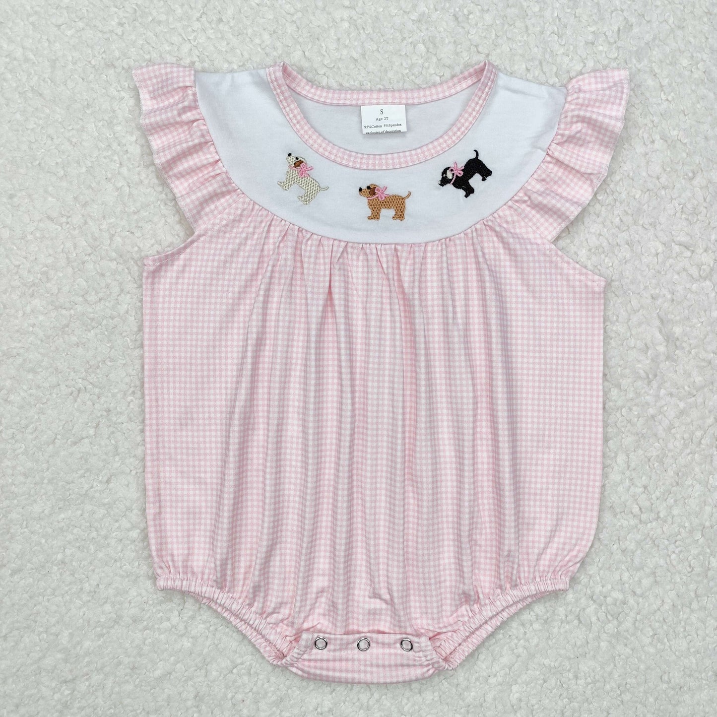 SR2073Pink flutter sleeves dog print baby girls romper