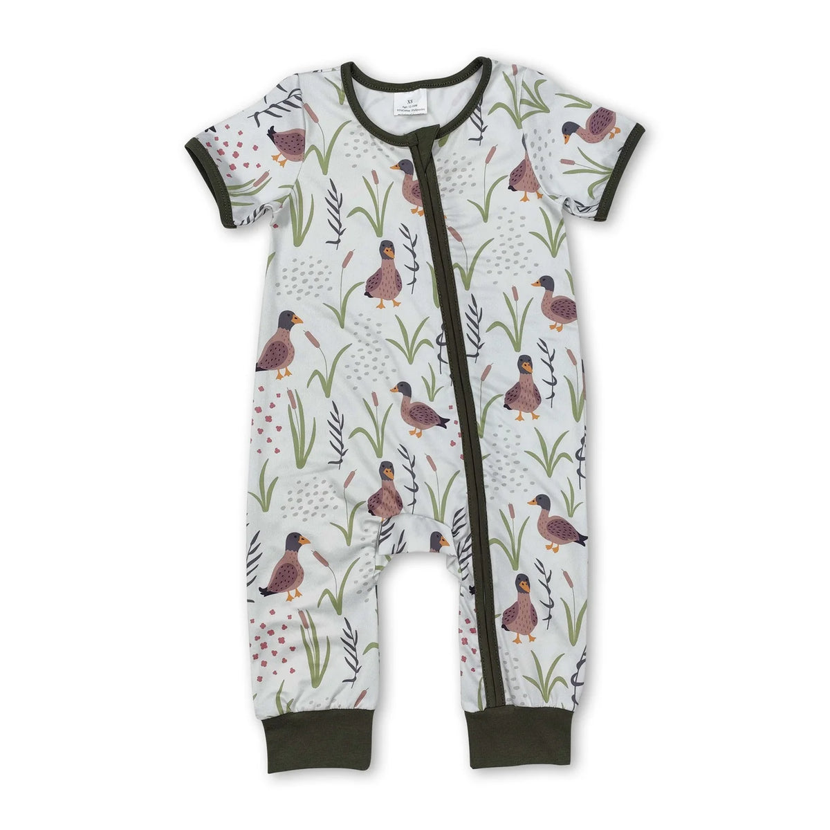 RTS NO MOQ Sibling milk silk Baby Boys Duck Print Bamboo Zipper Romper Kids Short Sleeve Pant Set