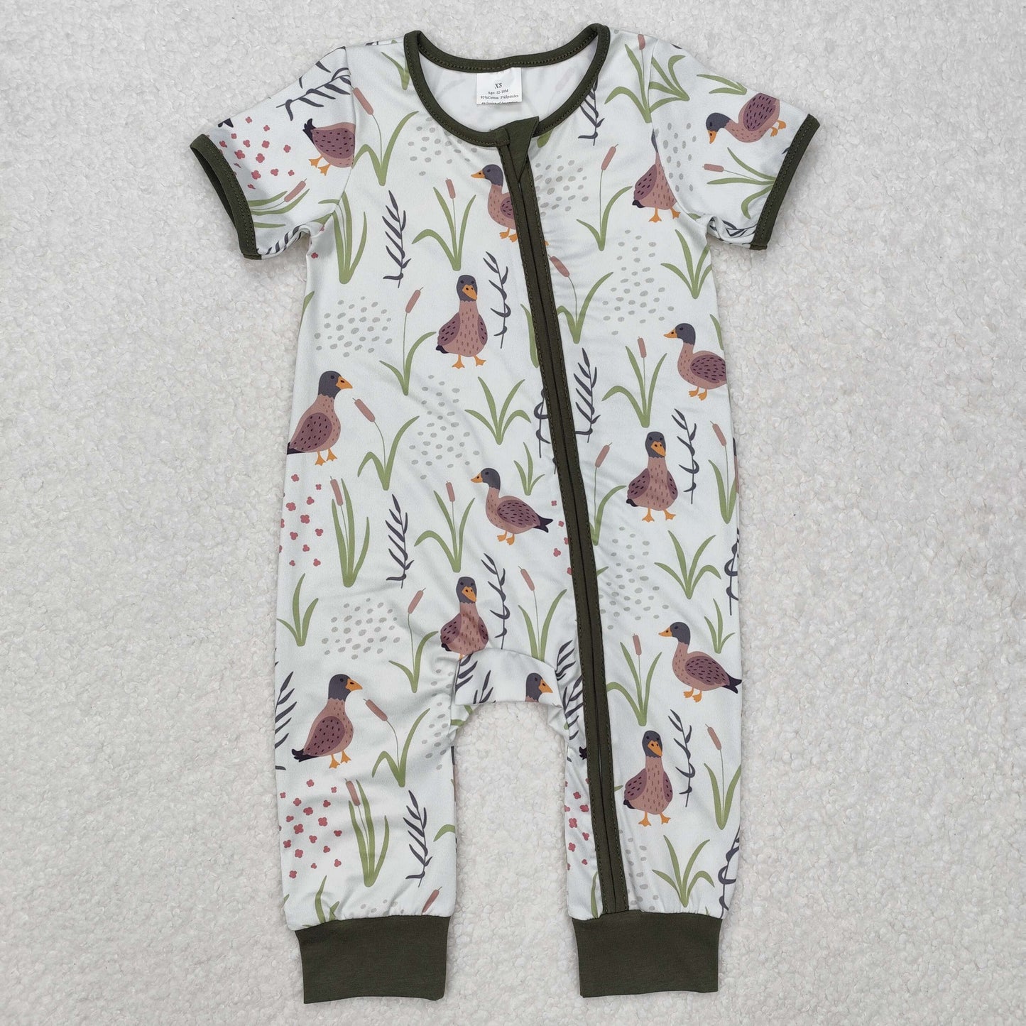 SR2086Short sleeves duck grass baby boy zipper romper