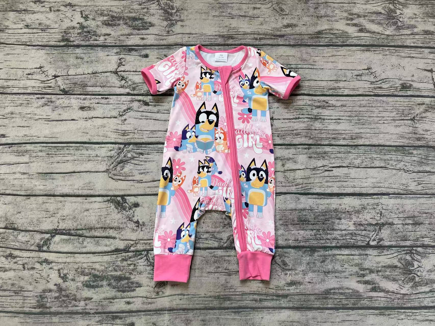 SR2105 Baby Infant Girls Daddy's Girl Dogs Pink Zip Rompers preorder