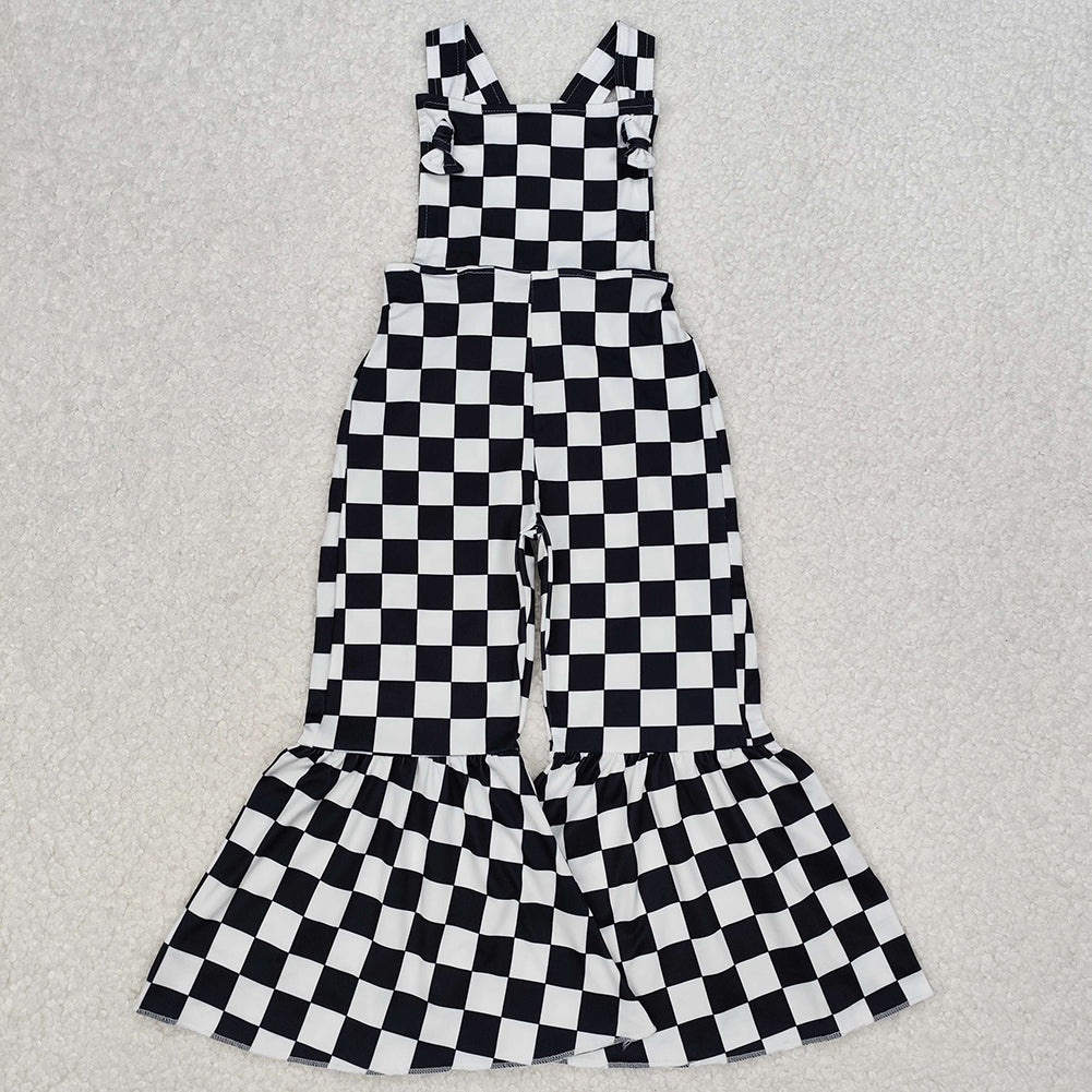 SR2111Kids Girls Black Straps Bell Bottoms Jumpsuit Strapless Romper for Children's Partywear And Special Occasions