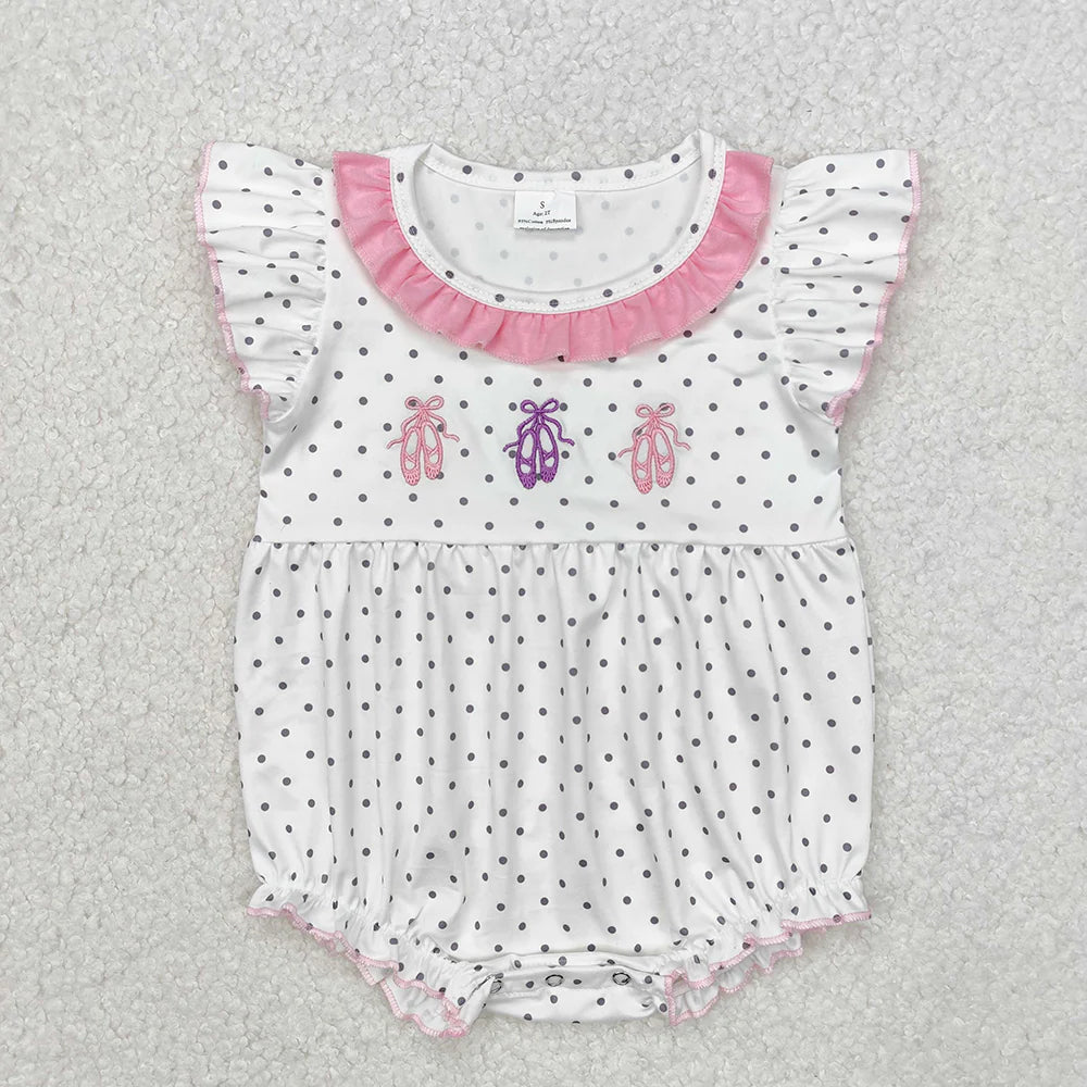 1.13 RTS Sibling Baby Girls Ballet Shoes Dots Rompers Clothes Sets