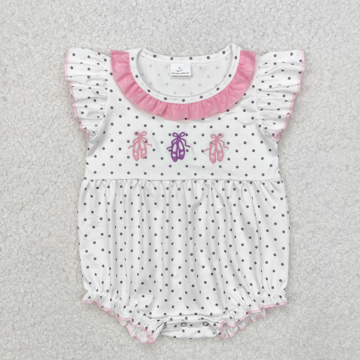 SR2119Polka dots flutter sleeves shoes baby girls romper