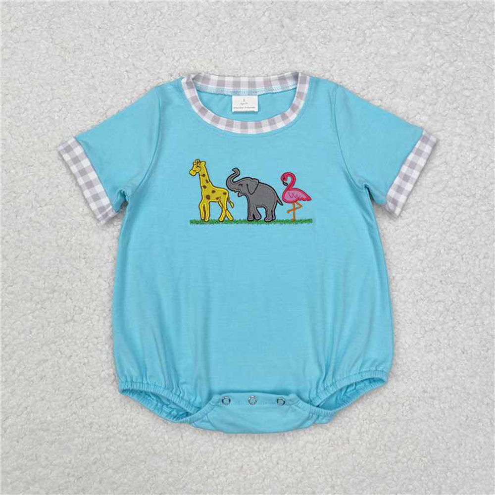 SR2123 RTS NO MOQ Short sleeves giraffe elephant flamingo baby boy romper