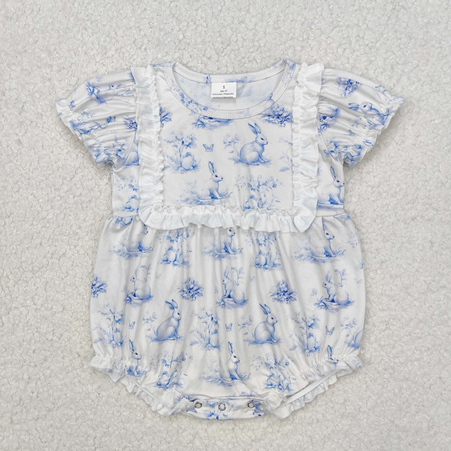SR2143Light blue bow short sleeves bunny baby girls romper