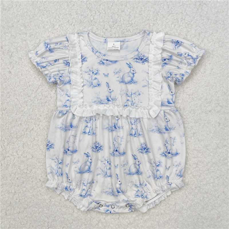 Light Blue Bunny Baby Girls Easter Dress Short Sleeves Cute Infant Girl's Outfit for Spring Season