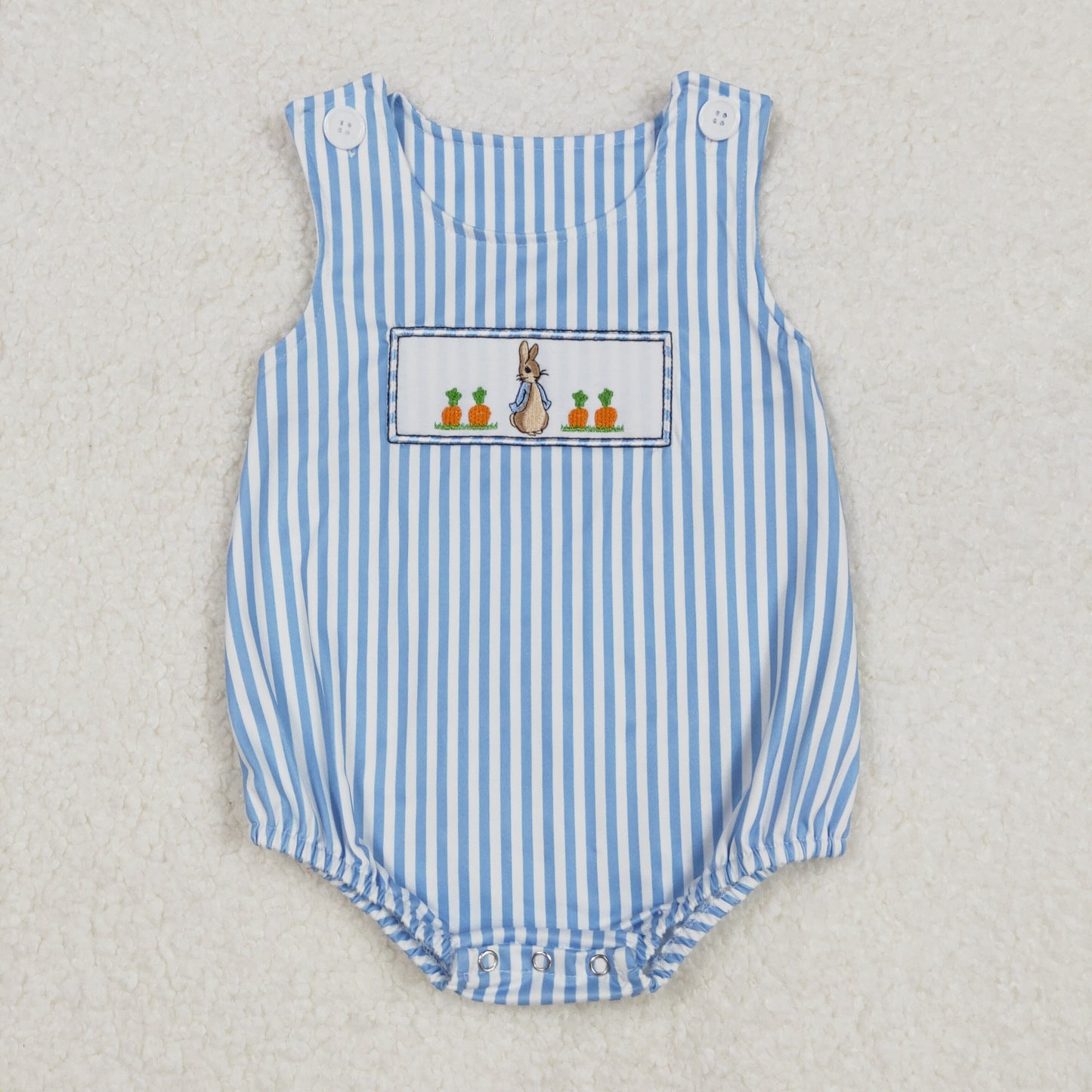 SR2145Light Blue Stripe Carrot Bunny Baby Boys Easter Romper Spring Summer Outfit for Infants Baby Boy Easter Clothing