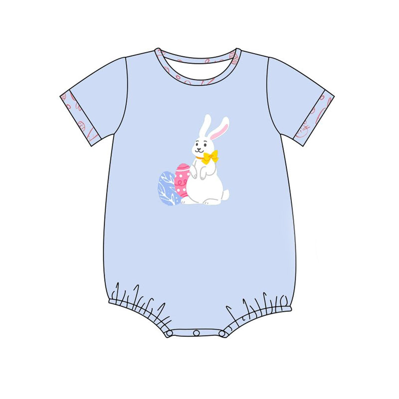 Baby Infant Girls and Boys Easter Pink Rabbit Eggs Straps Rompers -Short sleeve suits mix size preorder