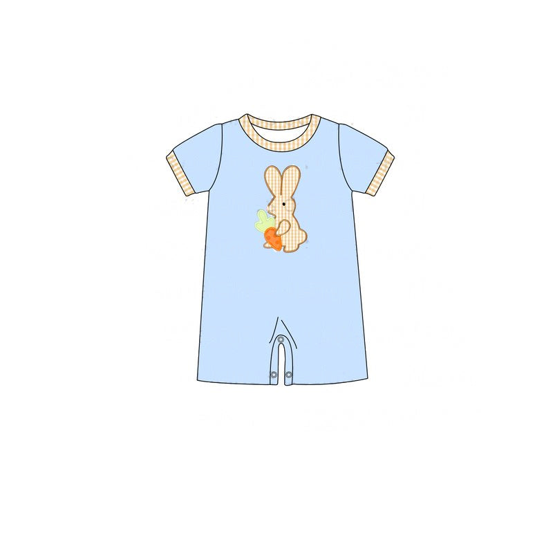 Baby Infant Girls and Boys Easter Pink Eggs Rabbits Bows Rompers -Short sleeve suits-dress preorder