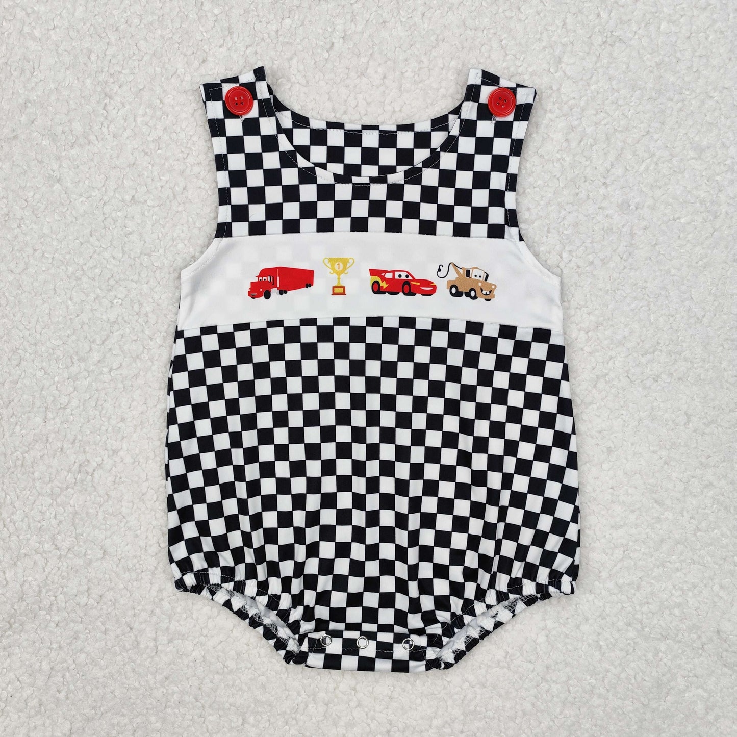 SR2207 Black plaid sleeveless cars baby boy romper