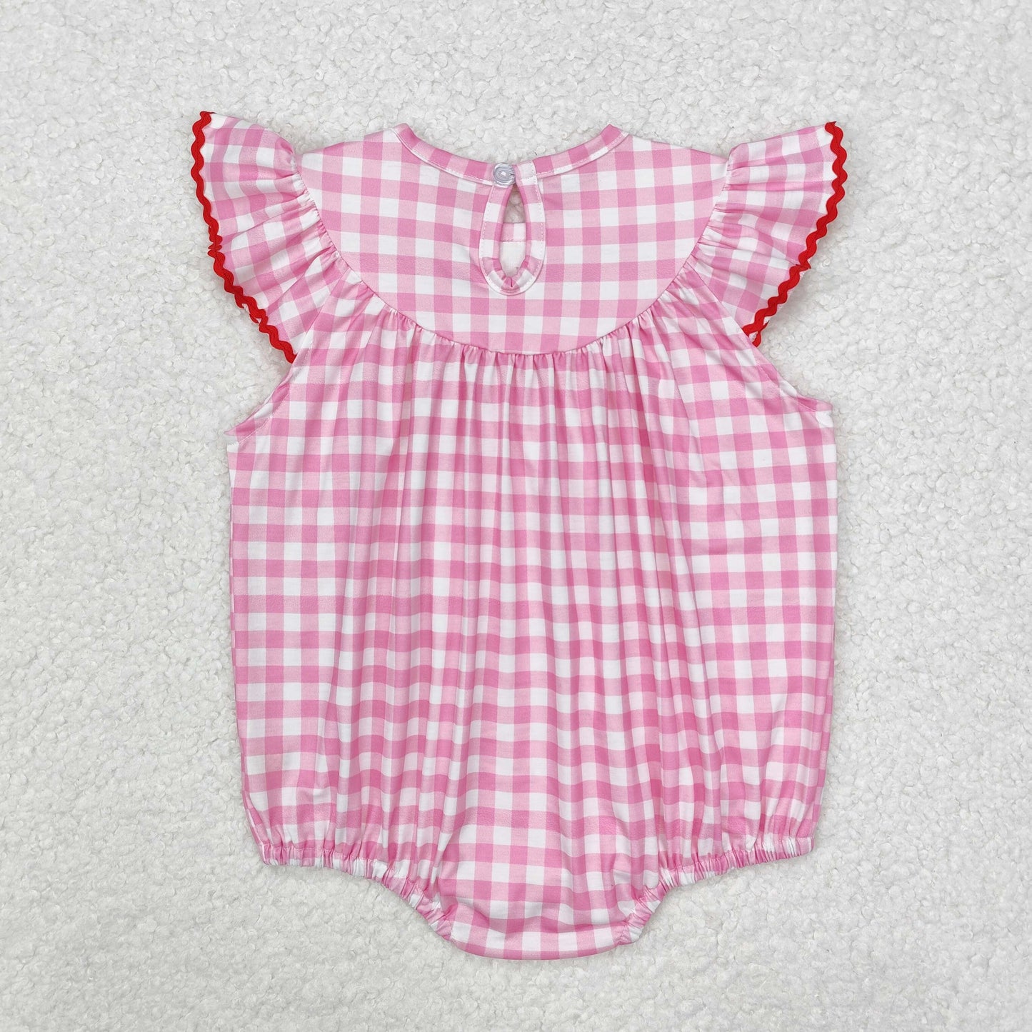 SR2214Pink plaid heart bow smocked baby girls Valentine's romper