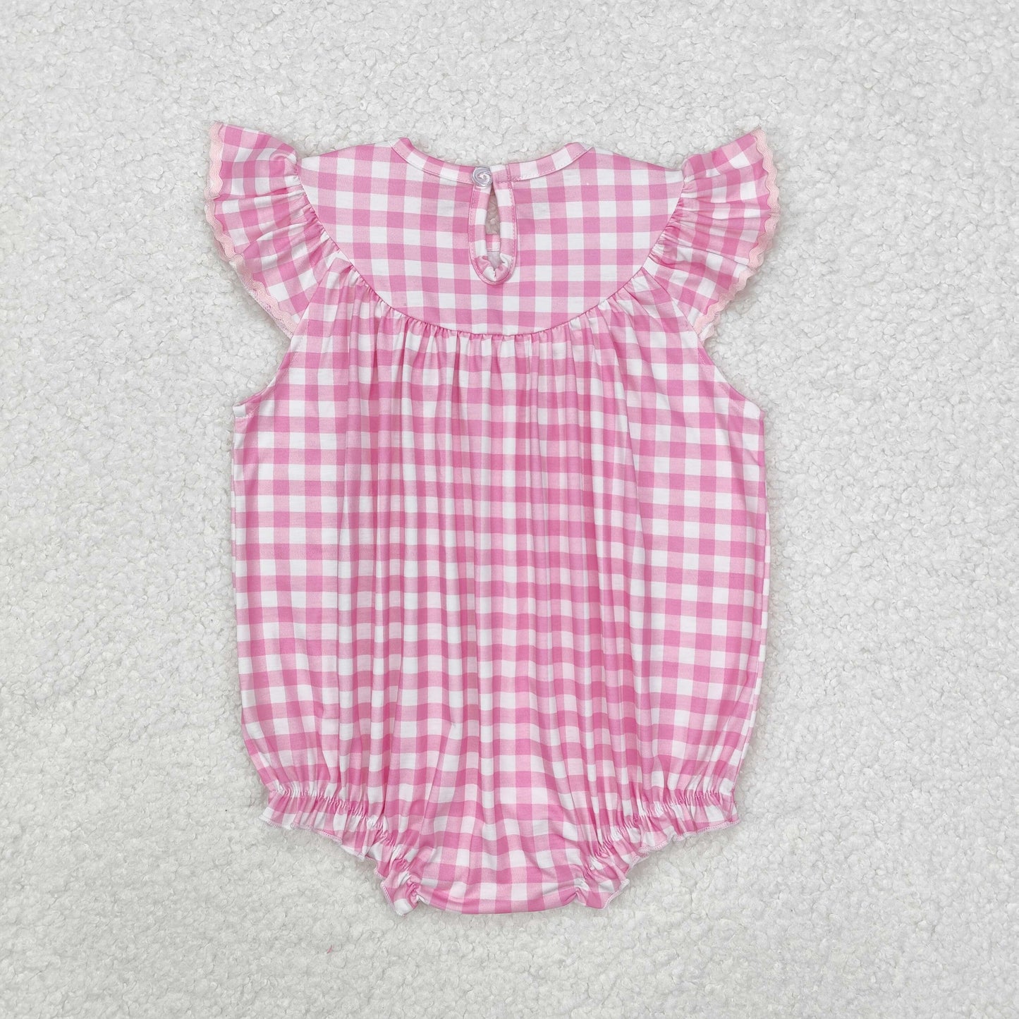 SR2215Pink plaid bunny smocked baby girls Easter romper