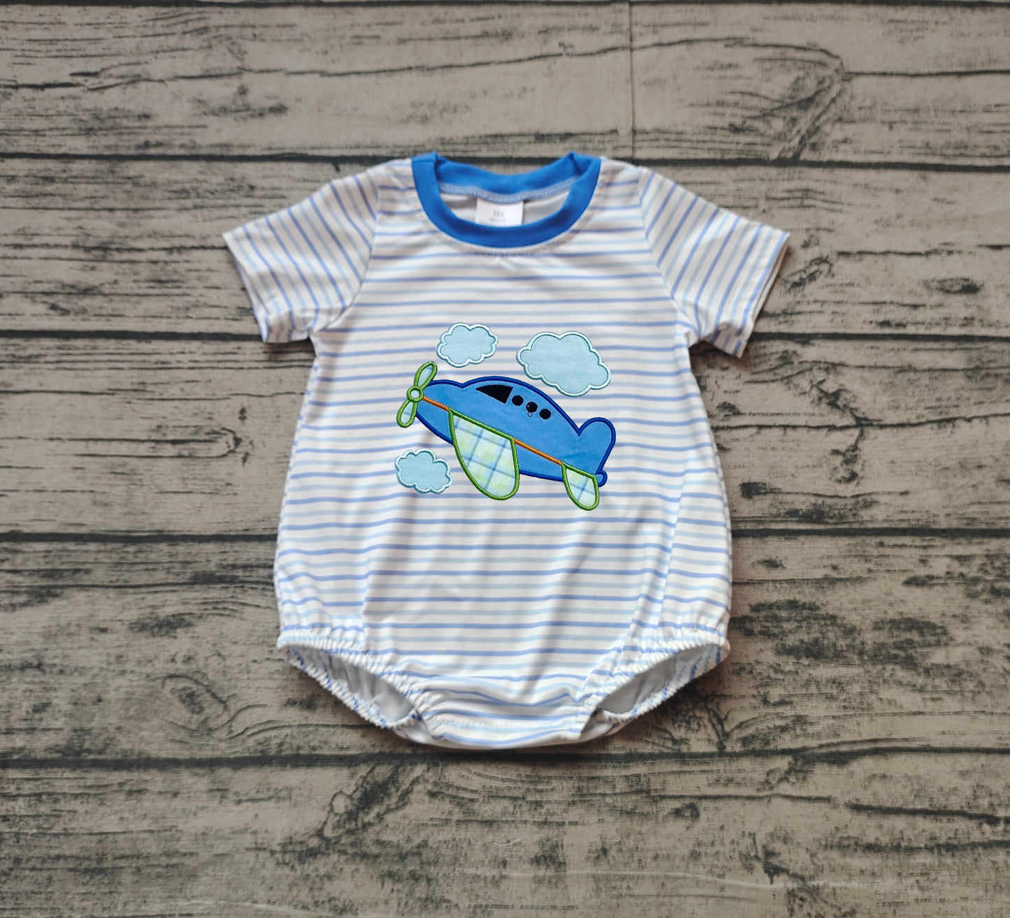 SR2244Short sleeves stripe airplane baby boy romper