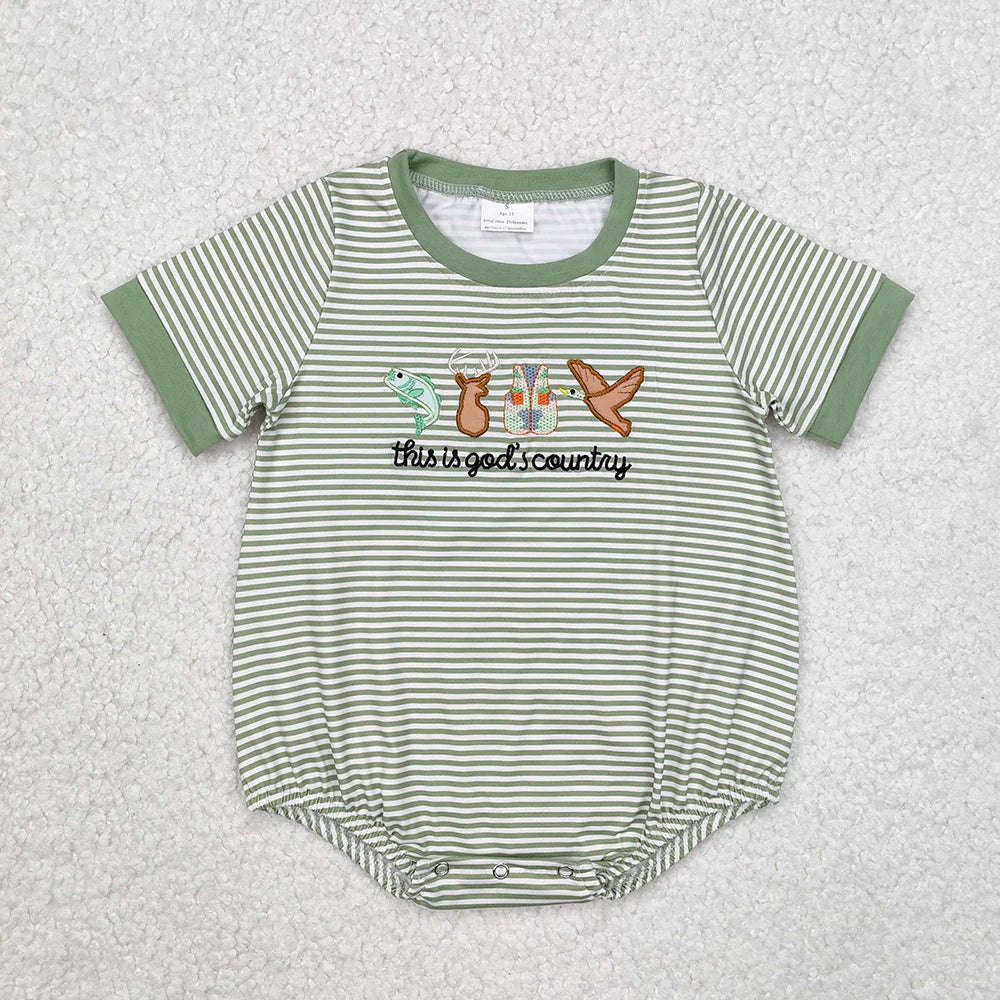 USA Warehouse (IN STOCK) SR2263 Baby Boys Summer Romper Baby Infant Boys God Country Short Sleeve Rompers