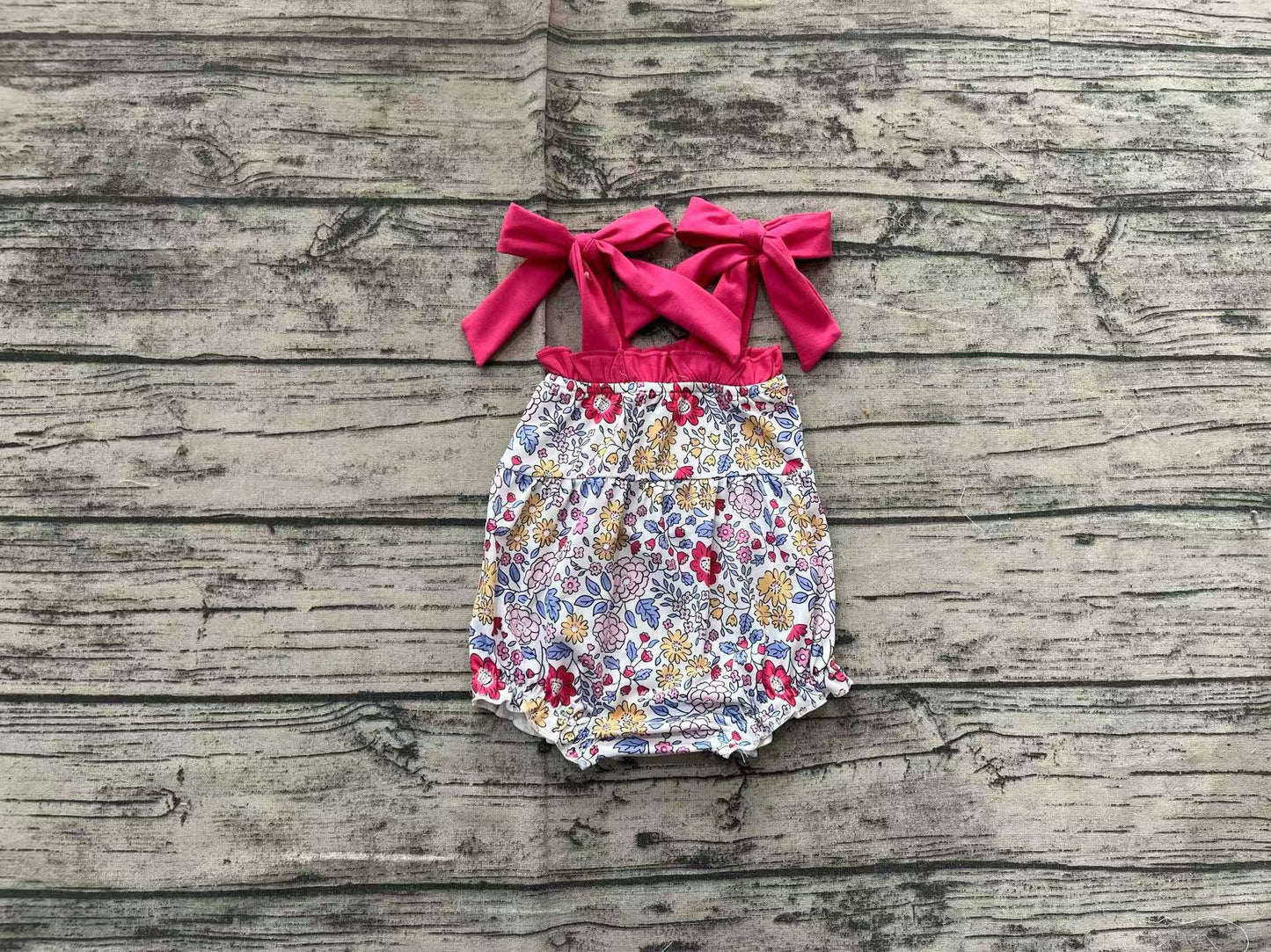 SR2277Hot pink straps floral baby girls spring summer romper