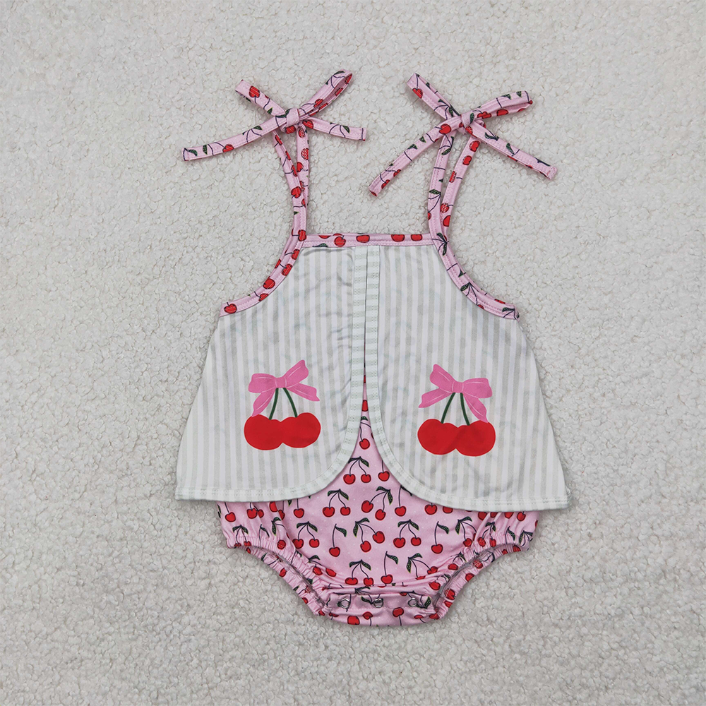 4.23 SR2279 RTS NO MOQ Baby Girls Summer Rompers Baby Infant Girls Cute Cherry Straps Rompers
