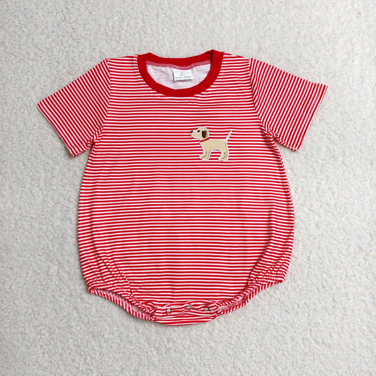 SR2286 RTS NO MOQ (In stock)Baby Infant Boys Red Stripes Dog Short Sleeve Rompers