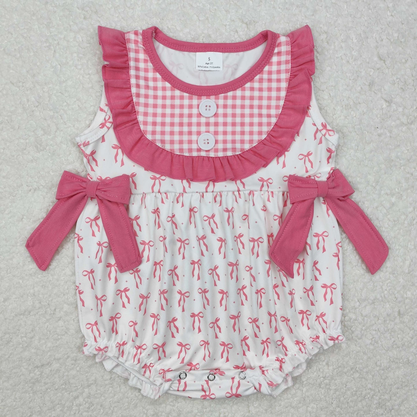 SR2294Sleeveless plaid bow baby girls summer romper