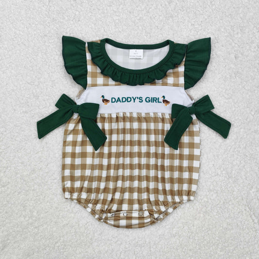 RTS NO MOQ ETA 5/7days arrived SR2304 Embroidered daddy's girl duck green lace bow plaid vest jumpsuit