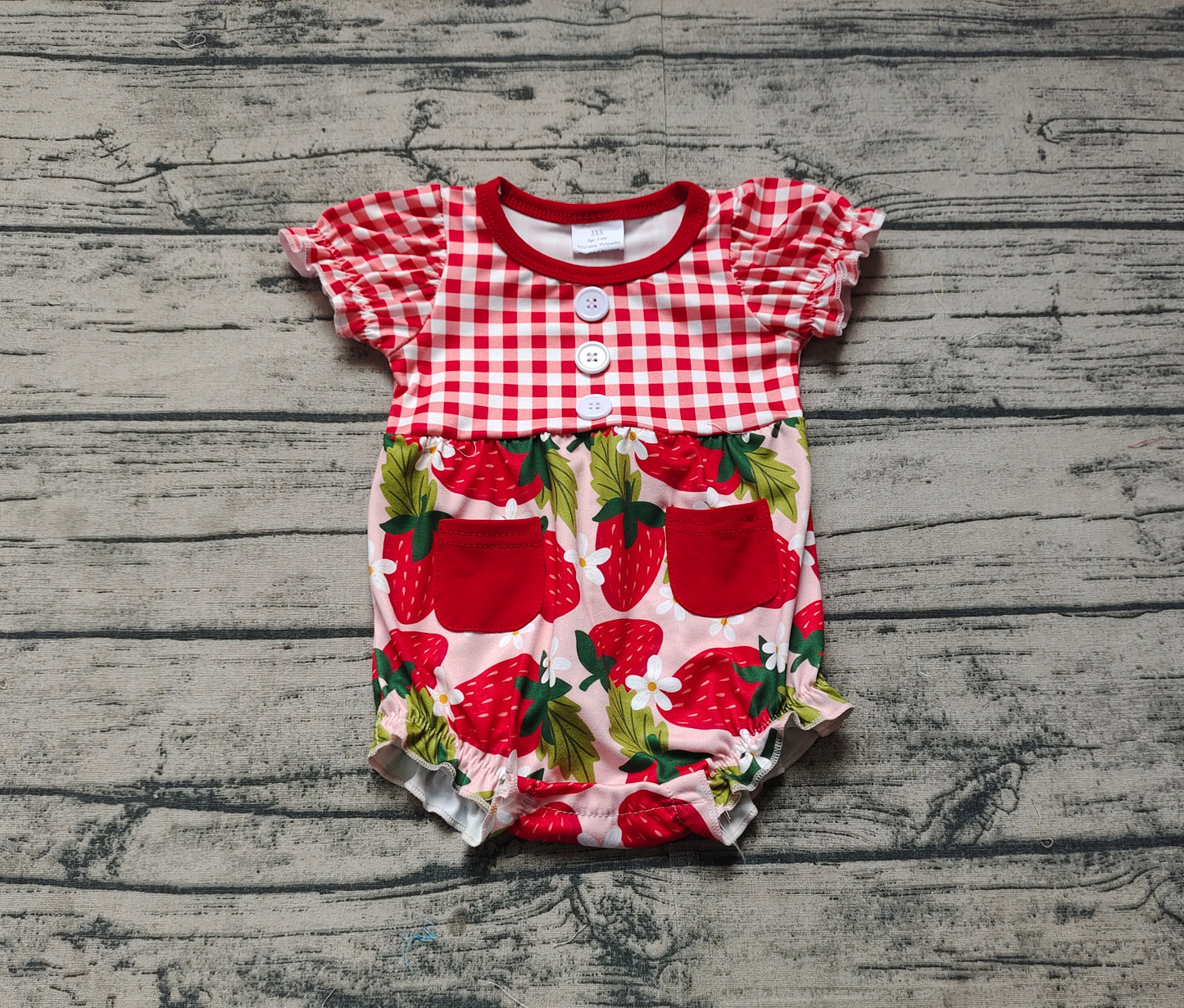 SR2307Red Plaid Short Sleeve Strawberry Baby Girls Romper Cute Children's Clothing 100% Cotton Comfortable Unisex Outfit for Infants