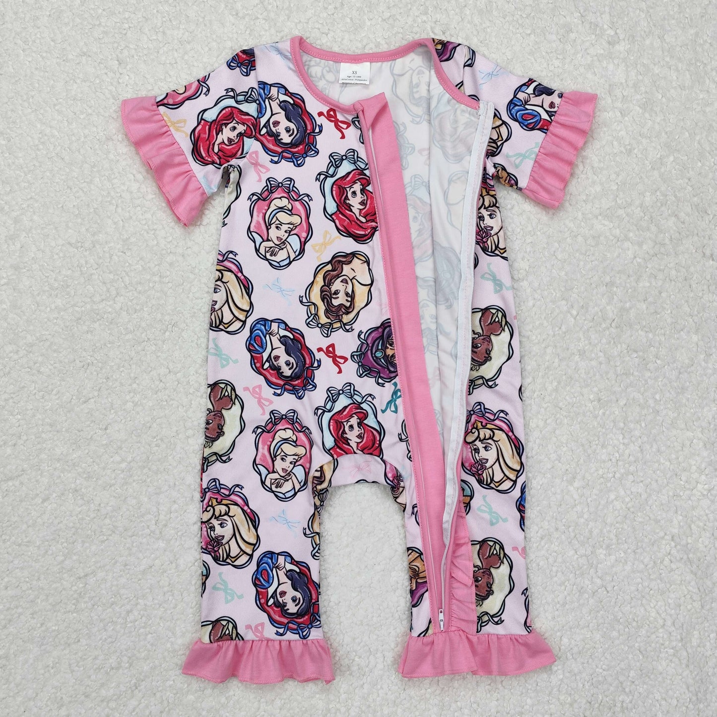 SR2309 Disney princess colorful bow pattern pink lace zipper short-sleeved jumpsuit