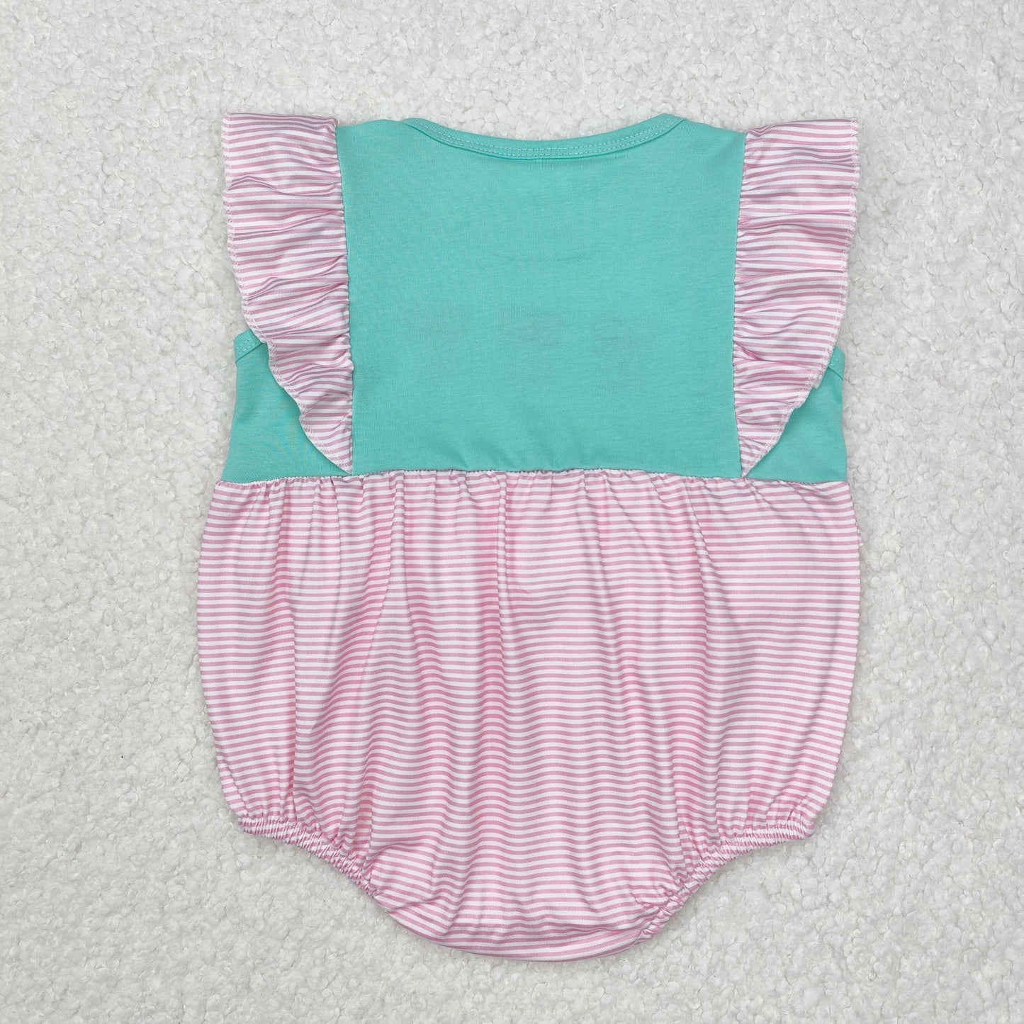 SR2326Pink stripe flutter sleeves dance shoes baby girls romper