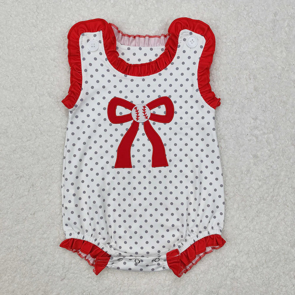 12.27 RTS Sibling Baby Girls Baseball Bow Rompers Clothes Suits
