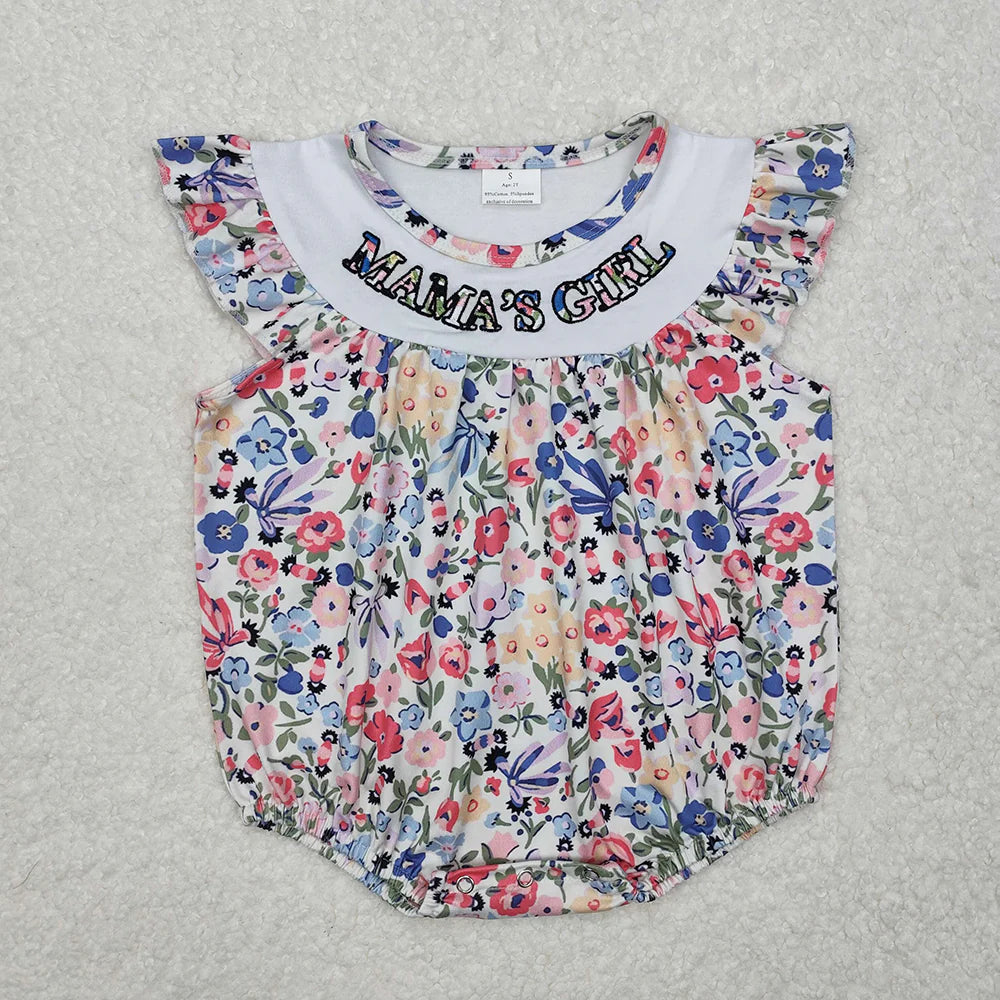 Sibling Baby Girls Mama's Girl Blue Flowers Rompers Dresses Suits