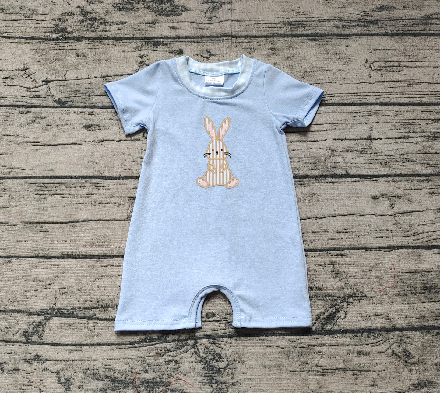 SR2404Light Blue Bunny Baby Boys Easter Romper Short Sleeves Cute Animal Print Spring Summer Outfit for Infants