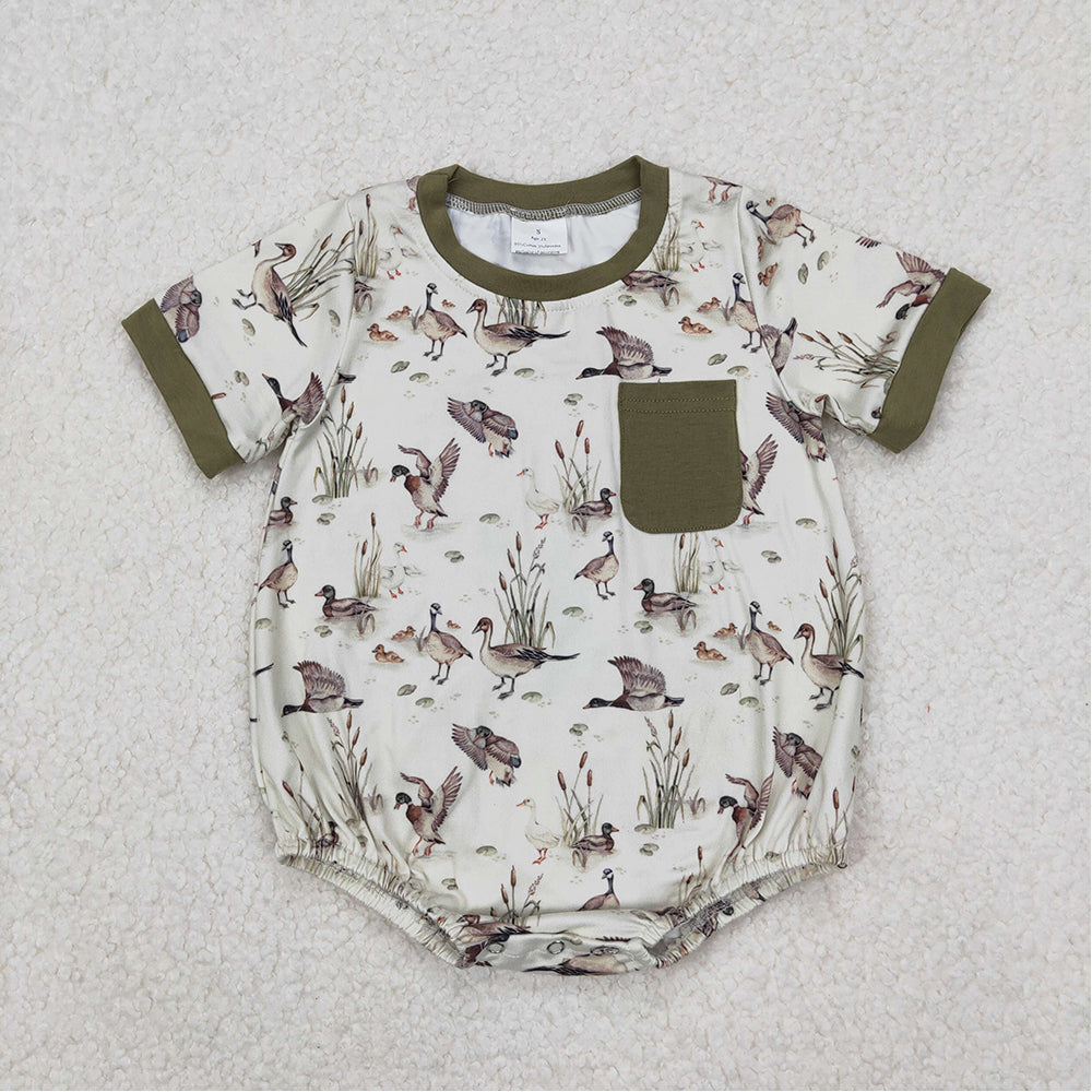 SR2413 RTS NO MOQ Olive pocket duck baby boy summer romper