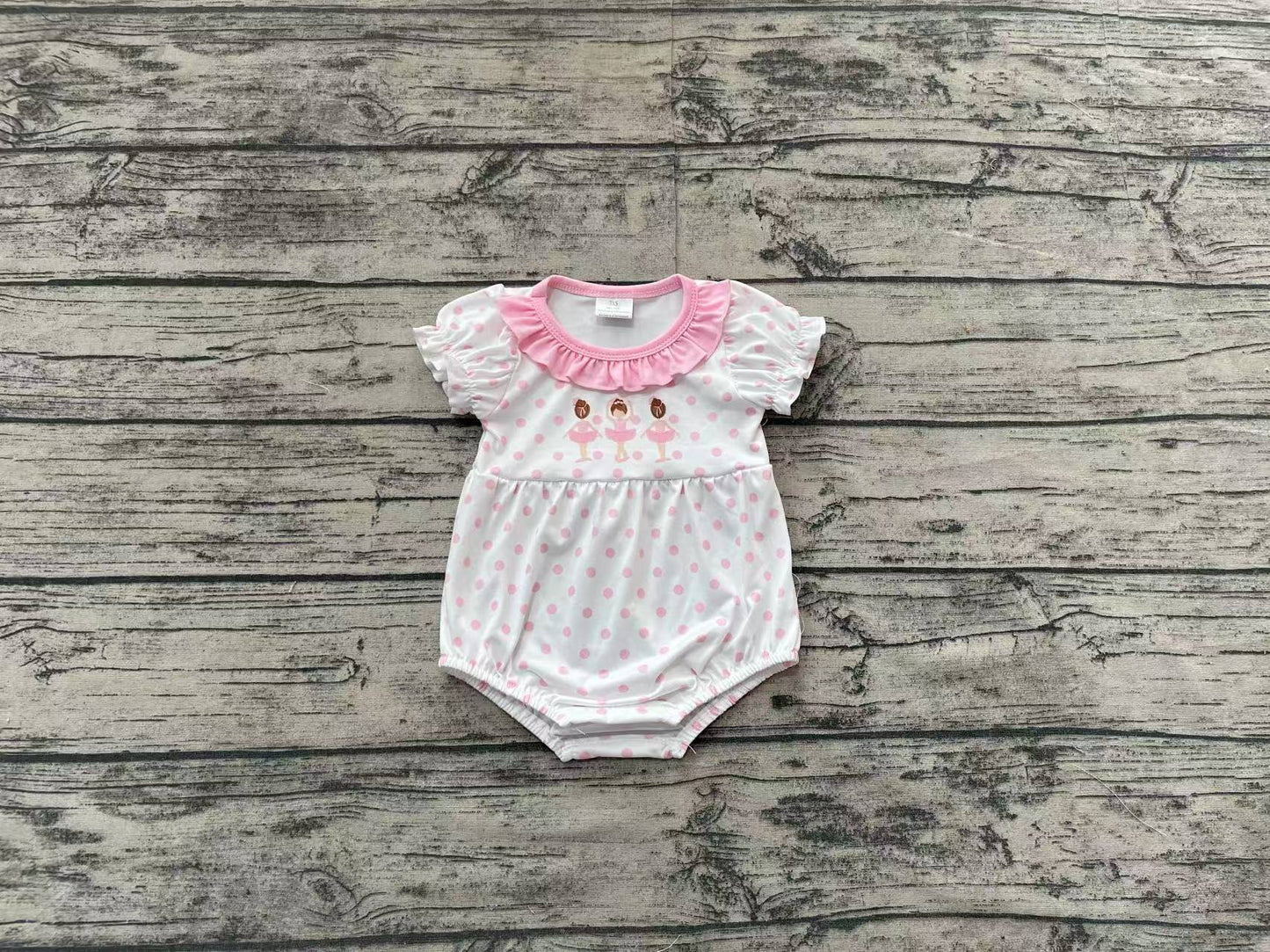 SR2414Pink polka dots short sleeves dance baby girls romper