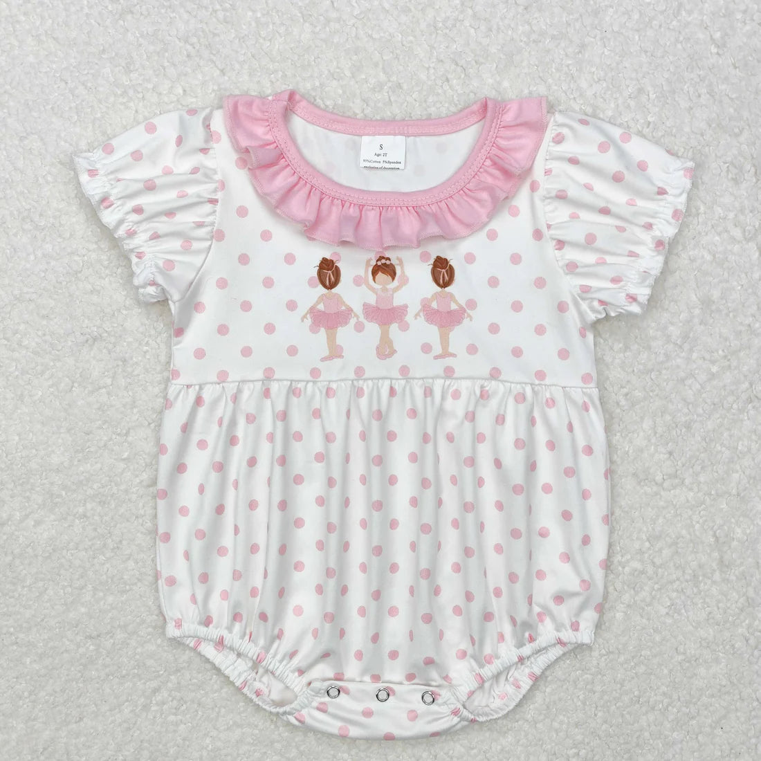 12.13 RTS Sibling Baby Girls Pink Dots Dance Rompers Outfits Sets