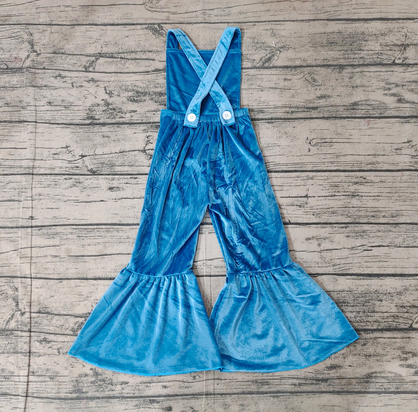 SR2445Velvet Baby Girls Jumpsuit with Straps Blue Dog Print for Infants