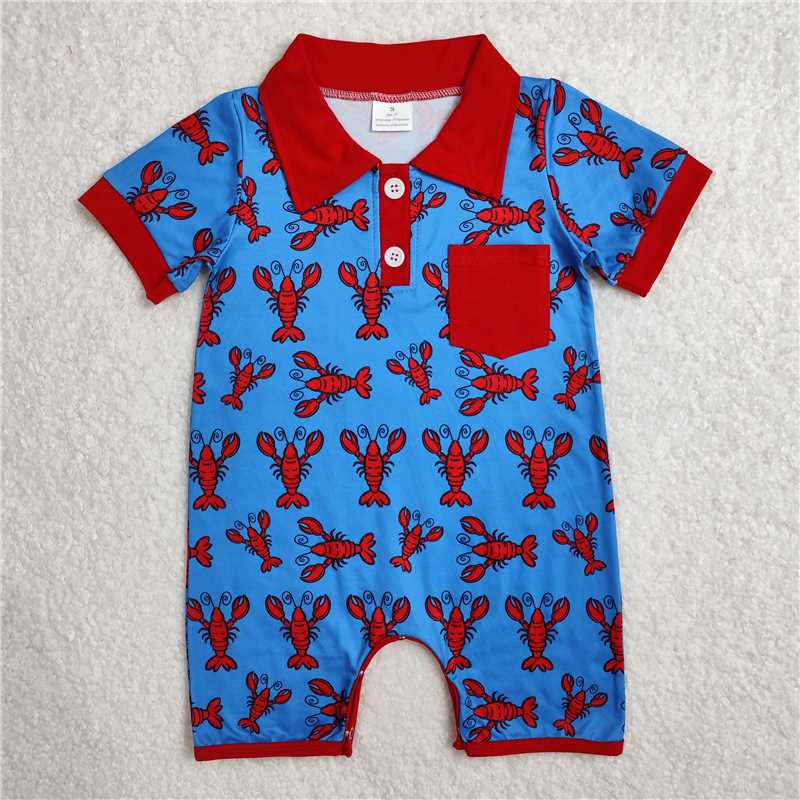 4.22 RTS NO MOQ Baby Boys Short Sleeve Polo Romper with Pocket Fishing Theme Casual Outfit for Toddlers