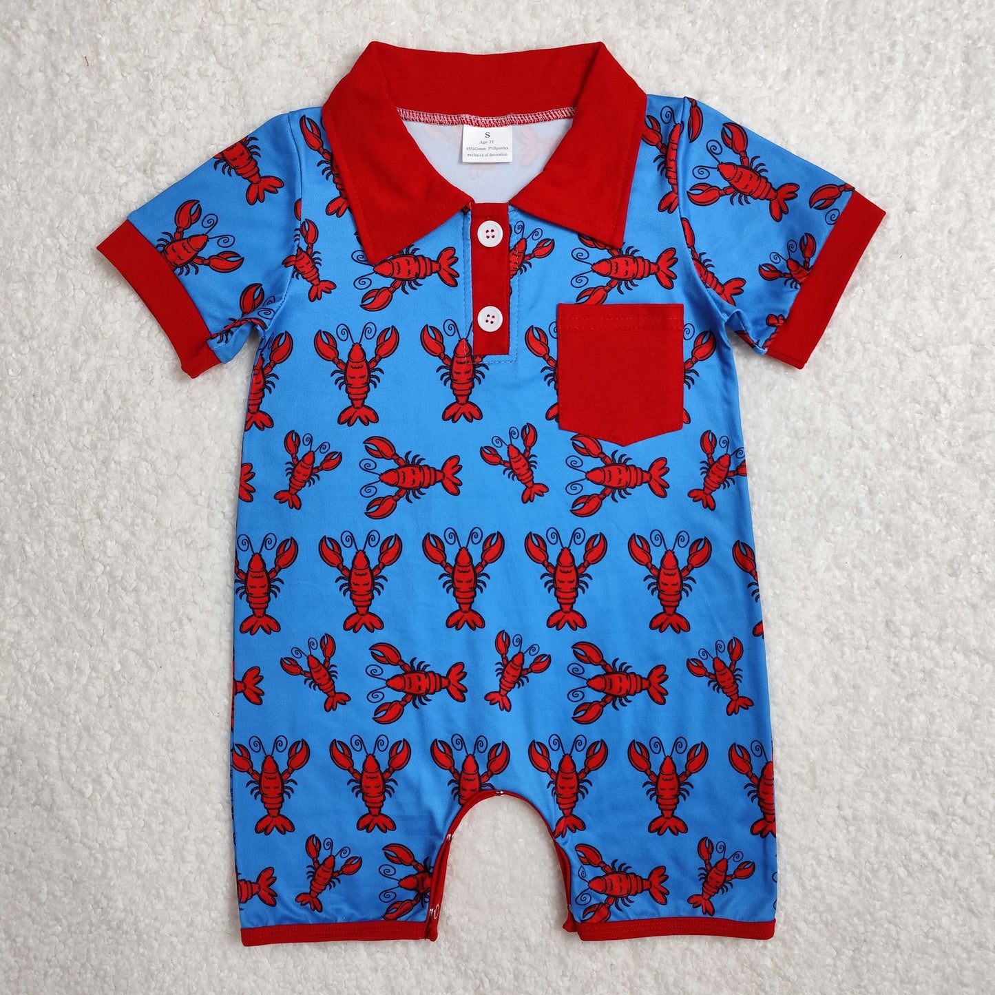 SR2460Red Short Sleeve Crawfish Baby Boy Polo Romper Cute Casual Outfit for Infants