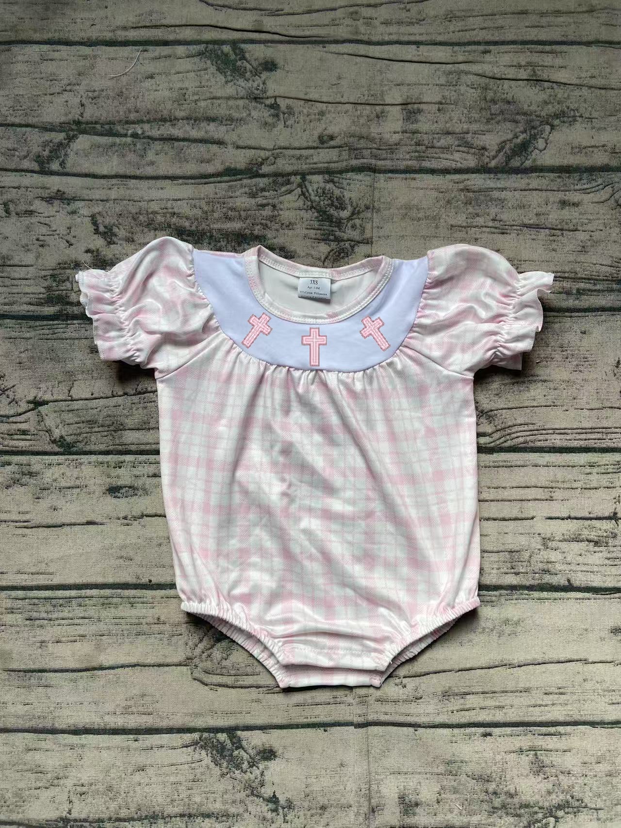SR2504Cross Plaid Baby Girls Short Sleeve Romper Easter Outfit Cute Infant Girl Clothing Spring Fashionable Baby Girl's Dress