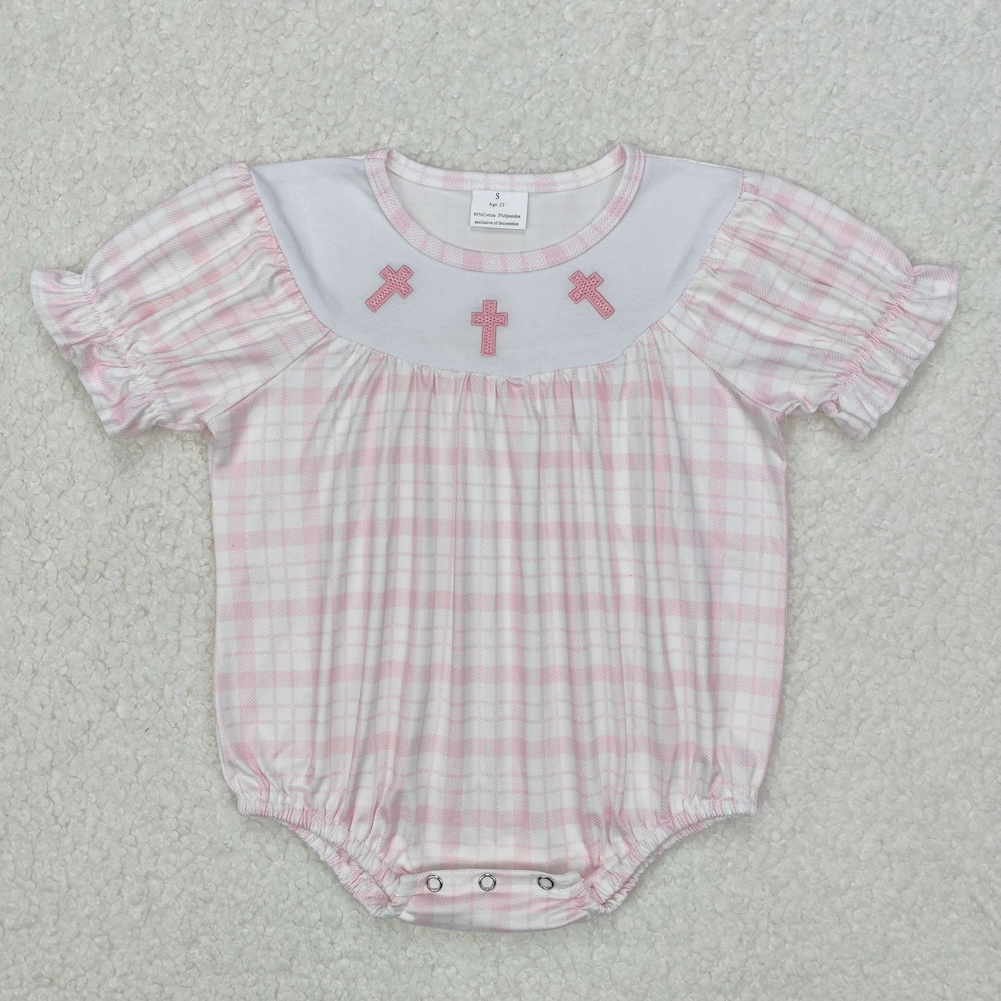 SR2504Cross Plaid Baby Girls Short Sleeve Romper Easter Outfit Cute Infant Girl Clothing Spring Fashionable Baby Girl's Dress