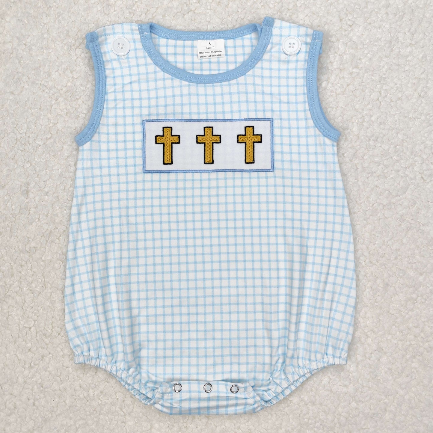 SR2505Light Blue Plaid Cross Sleeveless Romper for Baby Boy Easter Outfit Cute Preemie to Toddler Boys' Clothing