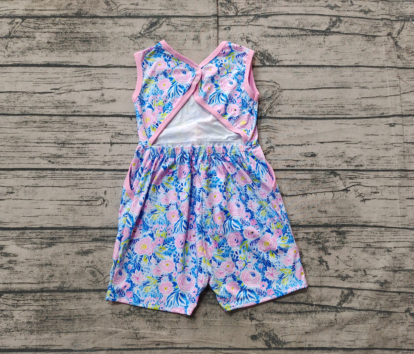 SR2521Sleeveless light blue floral baby girls summer jumpsuit