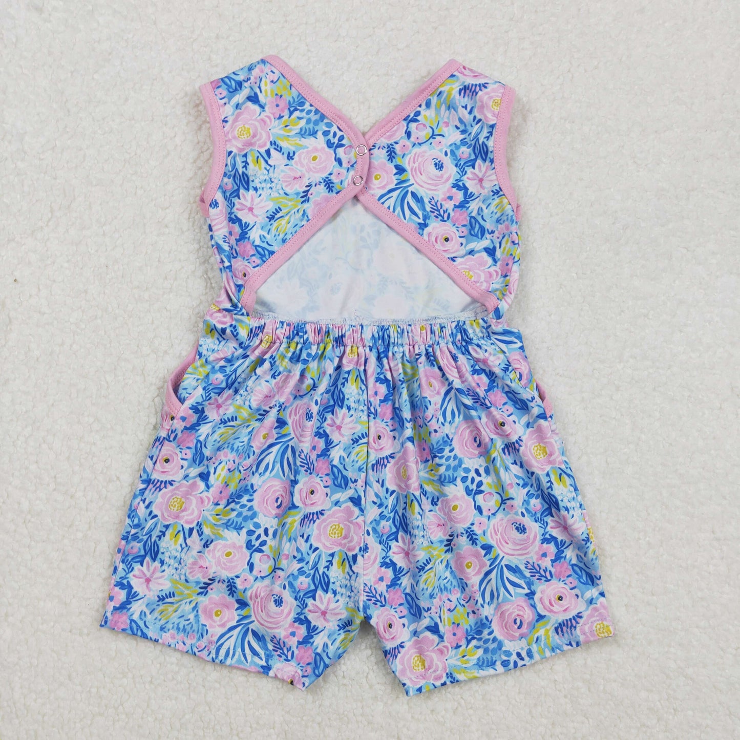 SR2521Light Blue Floral Sleeveless Summer Jumpsuit for Baby Girls - Comfortable Breathable Romper for Warm Weather