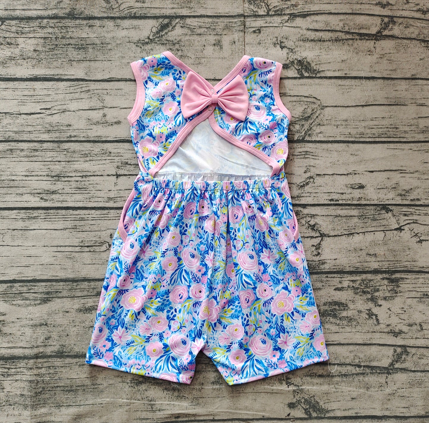 SR2521Sleeveless light blue floral baby girls summer jumpsuit