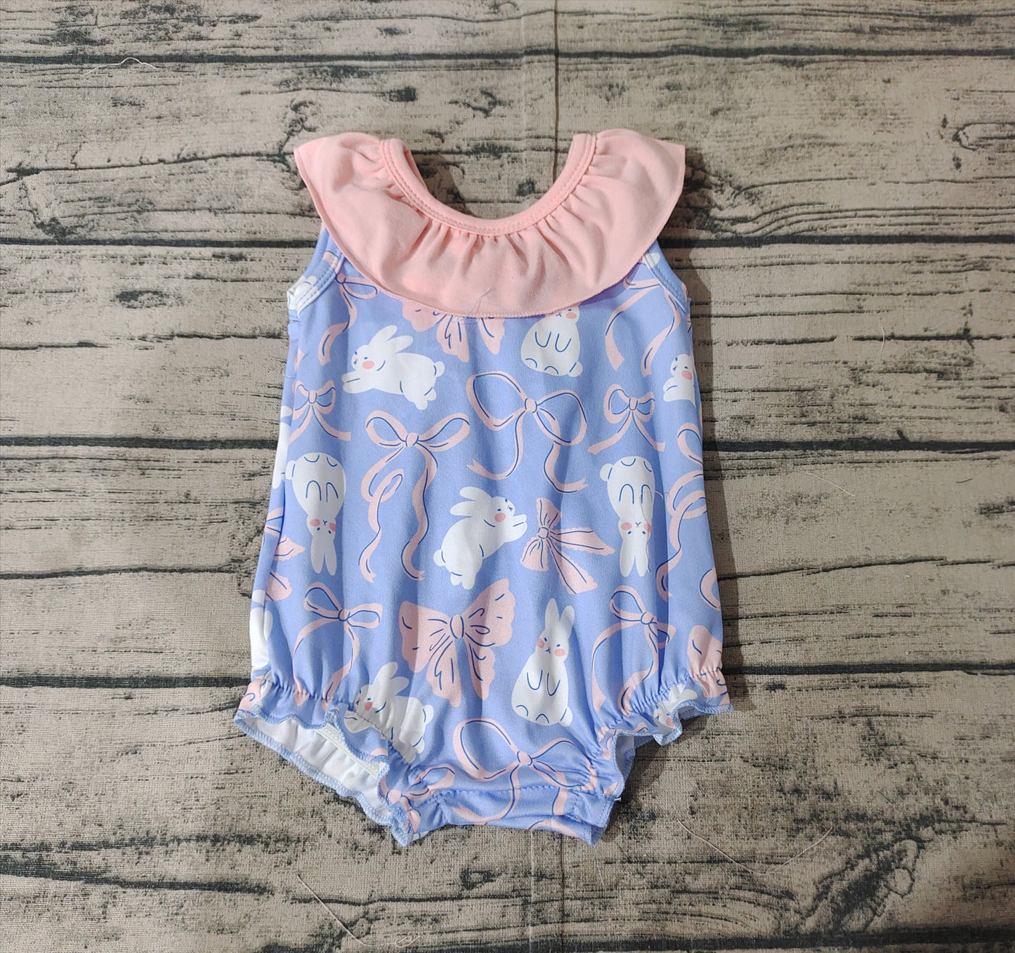 SR2583Baby Girls Sleeveless Ruffle Bunny Bow Romper Easter Outfit Spring Summer Casual Comfortable Clothes for Infants