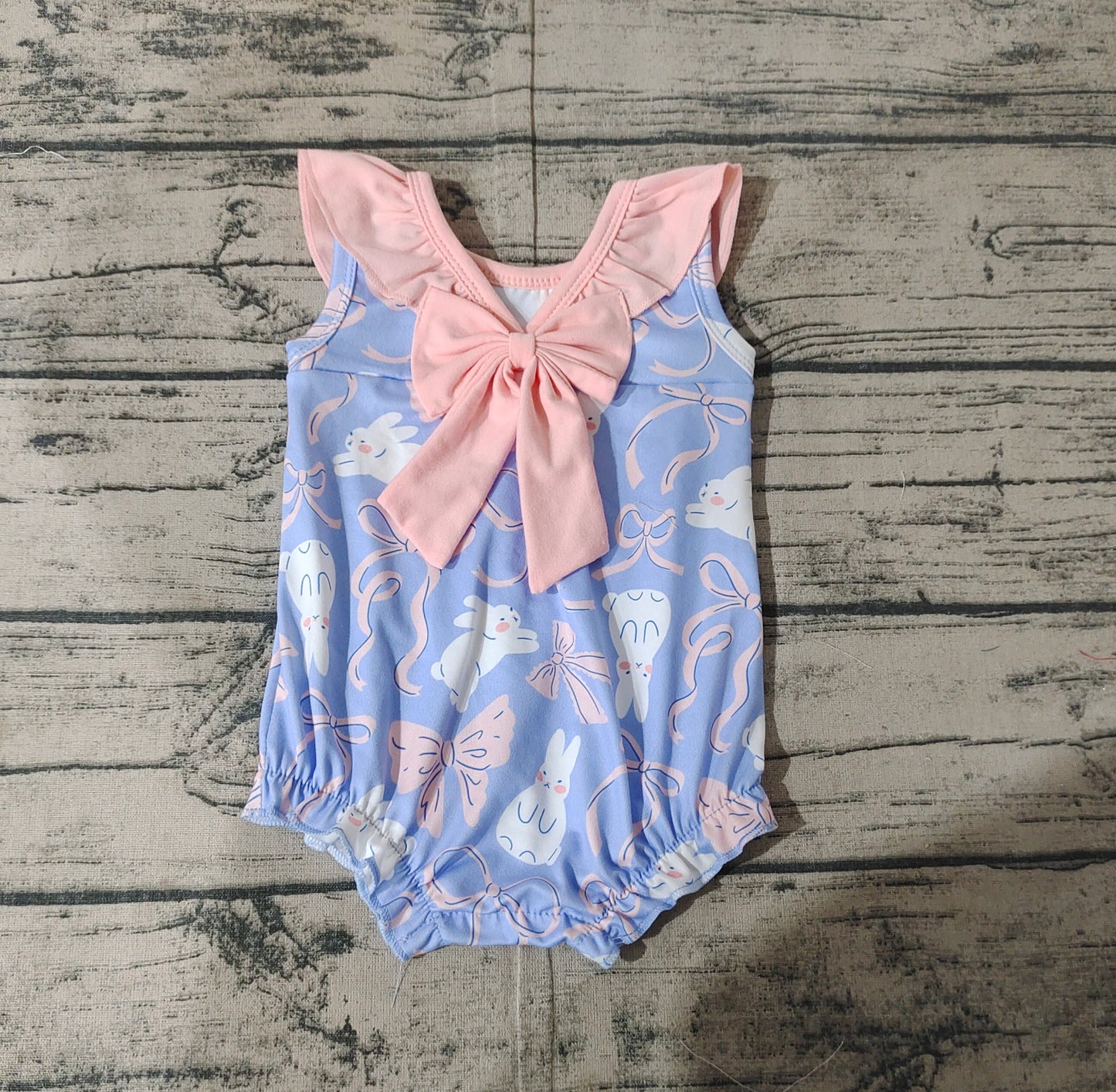 SR2583Baby Girls Sleeveless Ruffle Bunny Bow Romper Easter Outfit Spring Summer Casual Comfortable Clothes for Infants