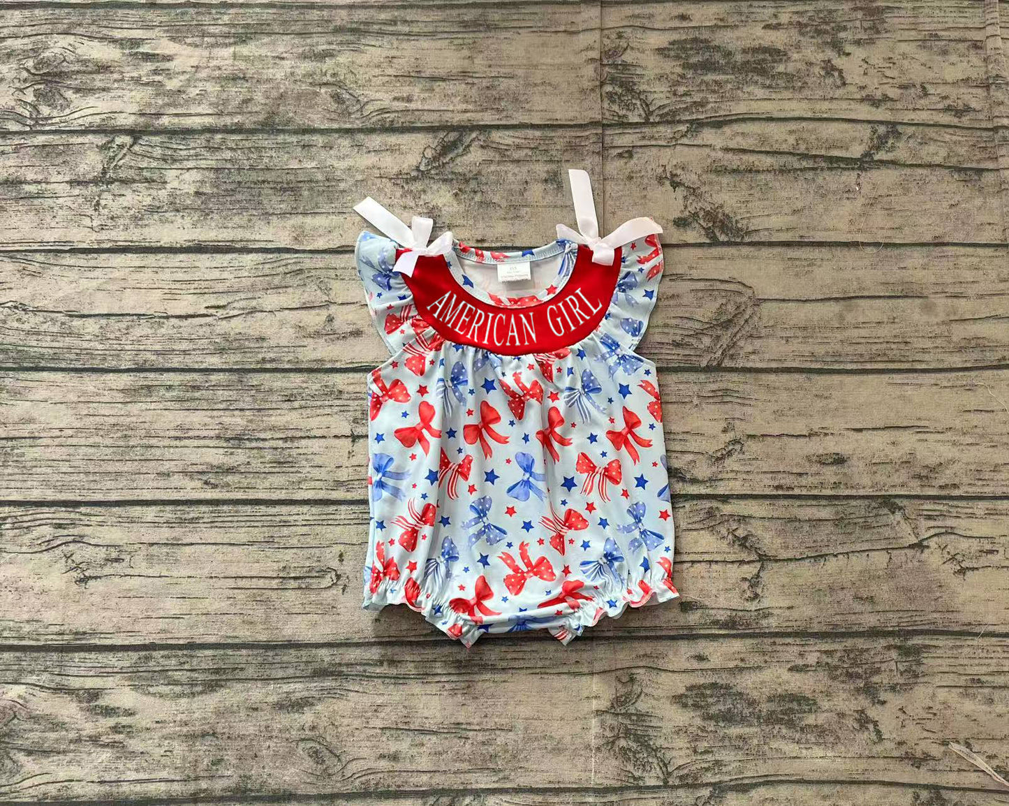SR2589American girl red blue bow baby 4th of july romper1.16