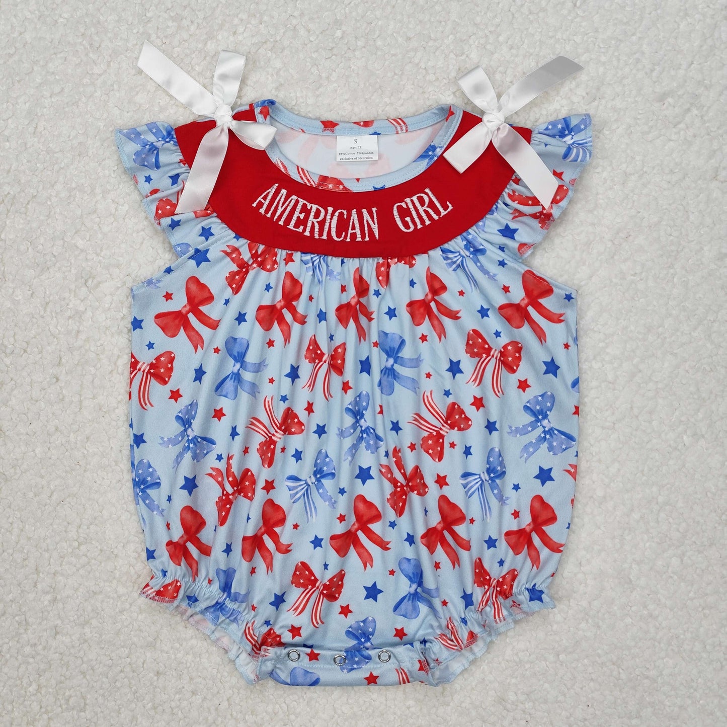 SR2589American Girl Baby 4th of July Romper Red Blue Bow Outfit for Infants Girls Celebration Clothing