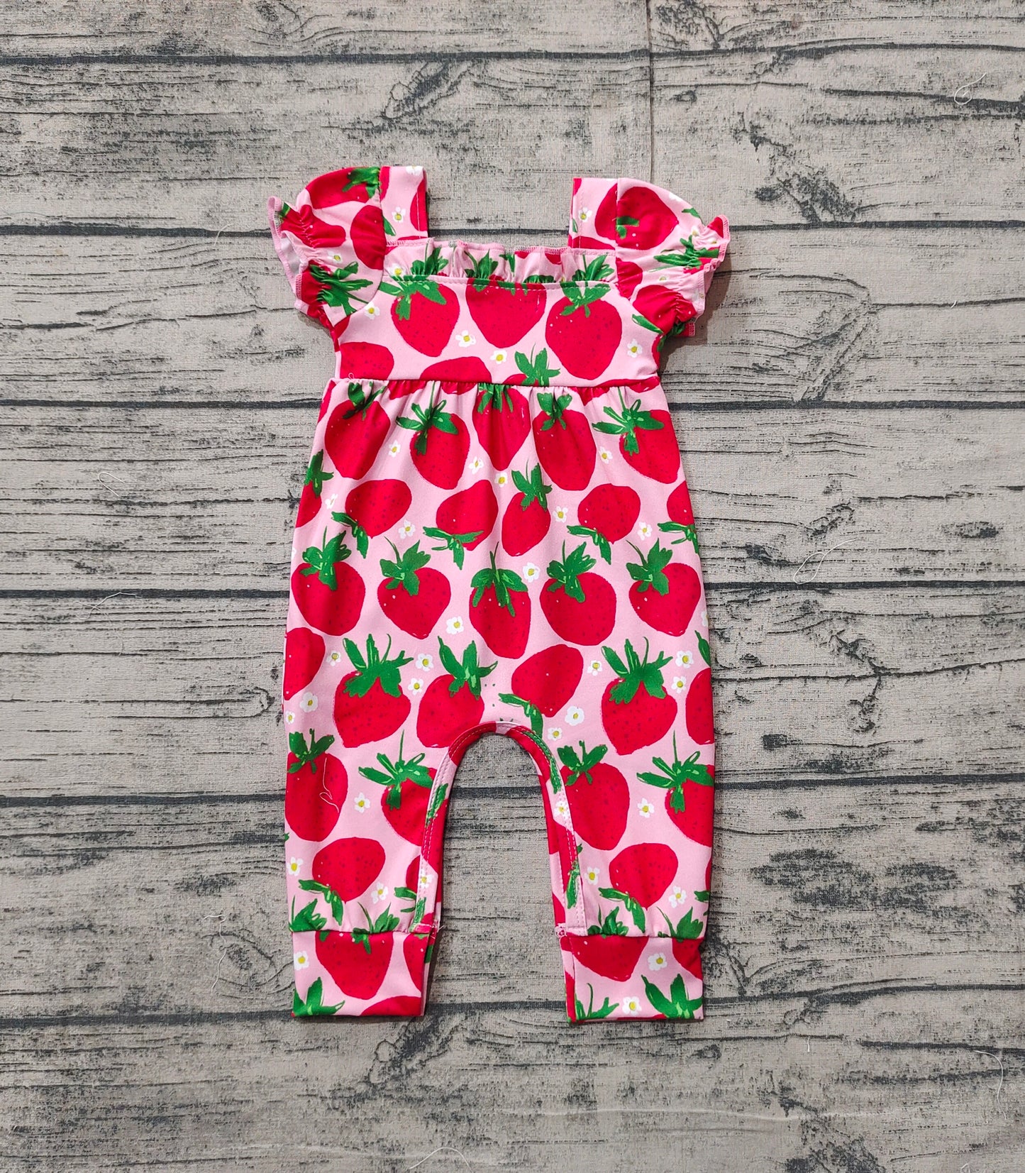 SR2597Short sleeves strawberry floral baby girls romper