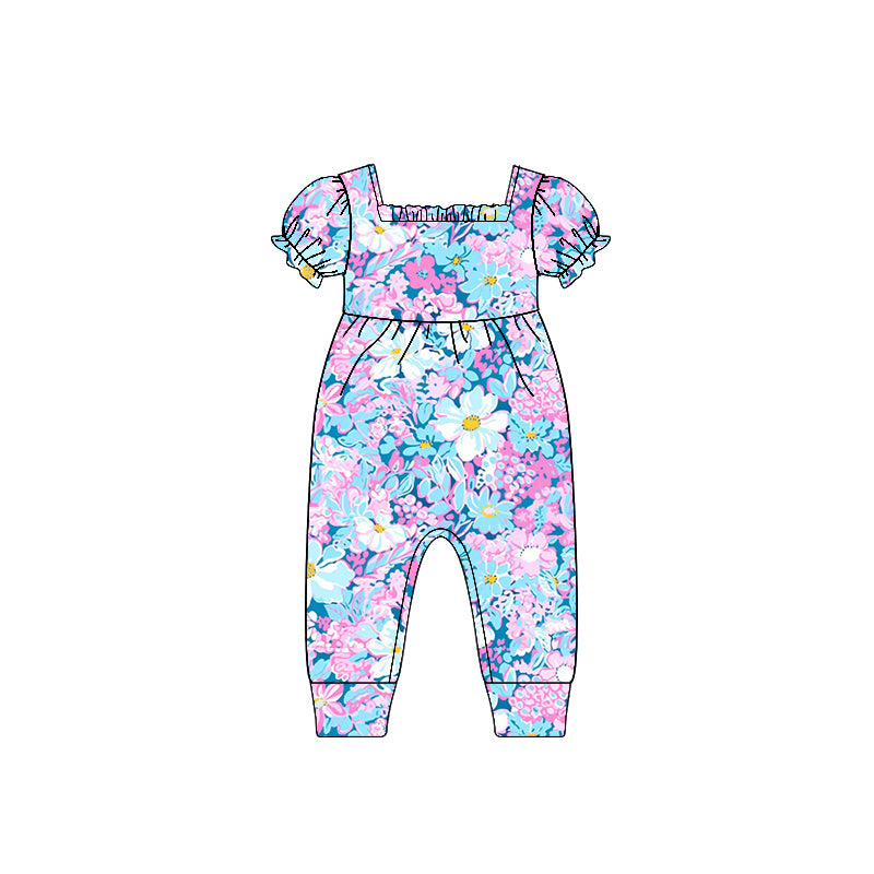 Pink ruffle short sleeves floral top shorts girls pajamas