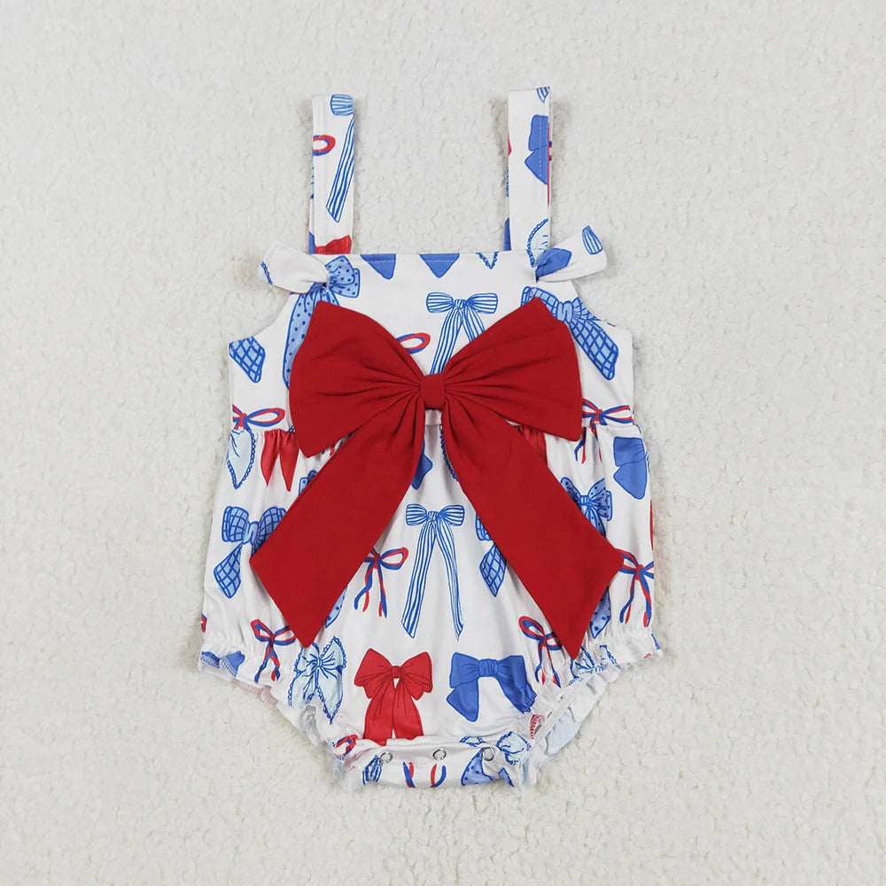 12.24 RTS Sibling Baby Girls 4th of July Big Bows Rompers Sets